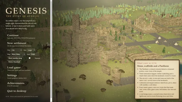 The title screen, with what’s new in version 0.54.