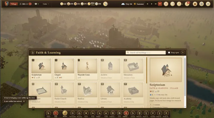 The build menu, with every building pictured.