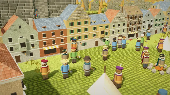 Townhouses join into streets with shop fronts. (Earlier build)