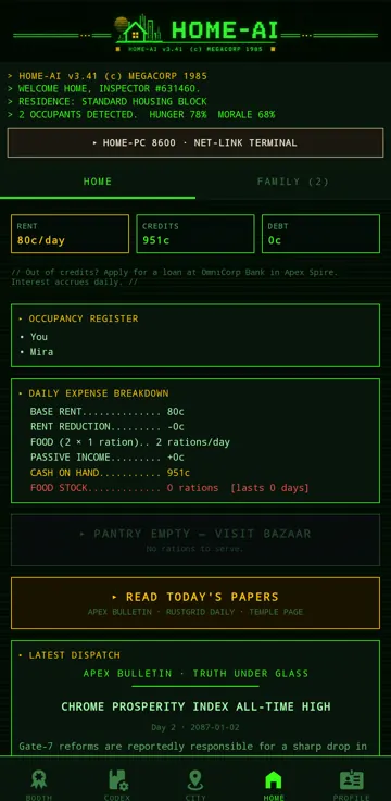 HOME-AI: rent, rations, your household and the day’s papers.