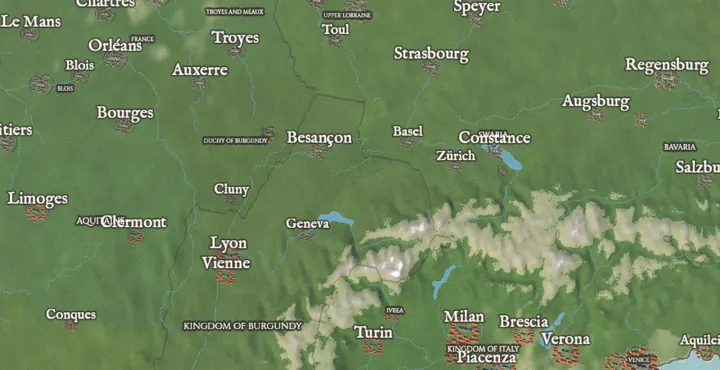 The Alps, from Burgundy to the Kingdom of Italy.